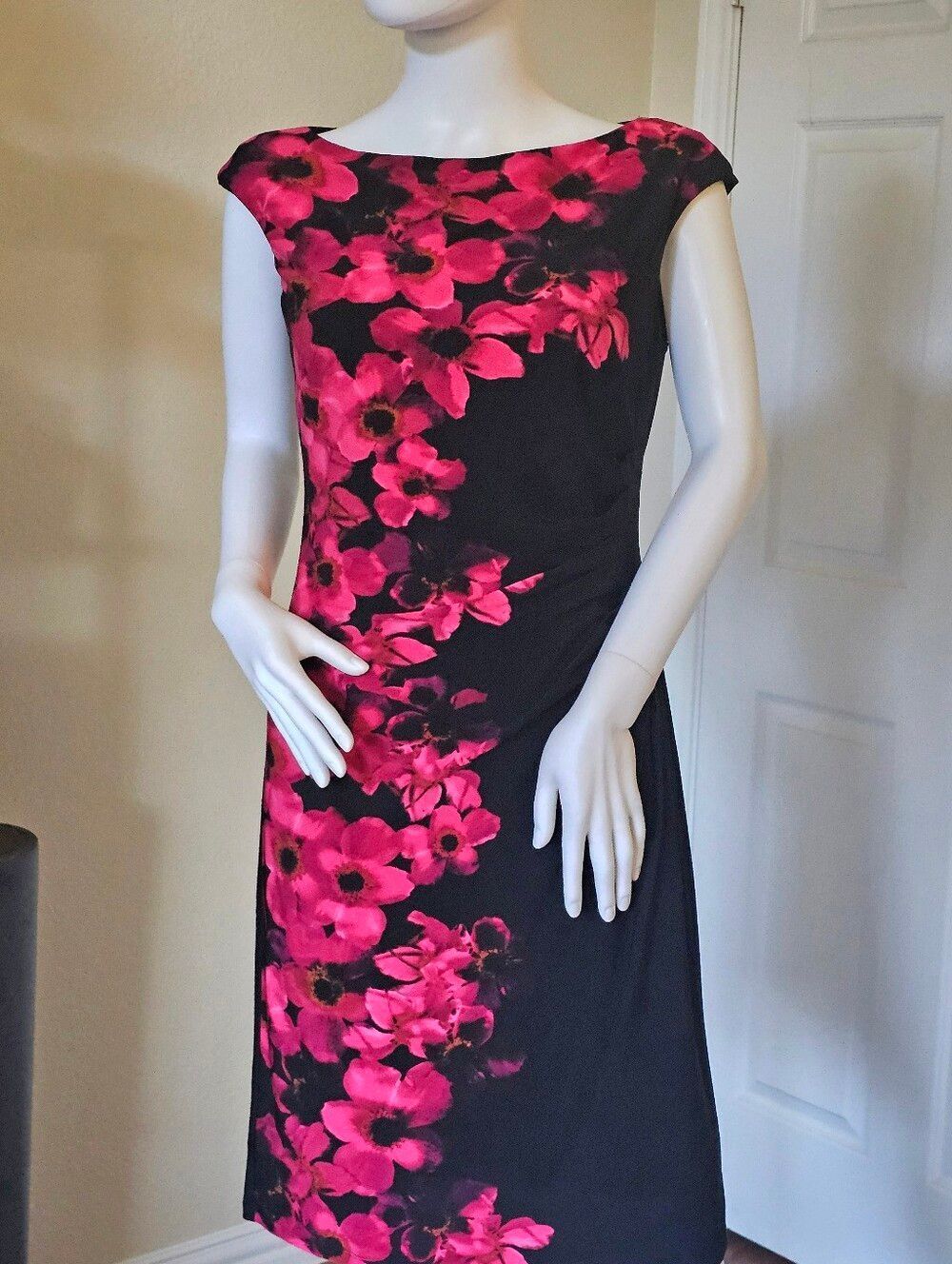 Ralph Lauren Black Midi Dress with Hot Pink Floral Print